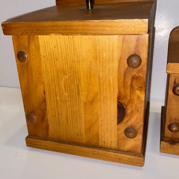2 Vintage Handmade Wooden Kitchen Canisters Rustic Farmhouse Boho Decor - Picture 6 of 10